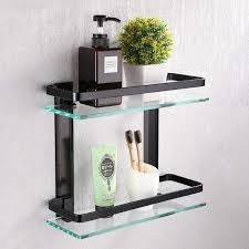Black Bathroom Glass Floating Shelf