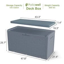 Patiowell 100 Gal Gray Resin Deck Box