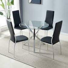 dining table set tempered glass round