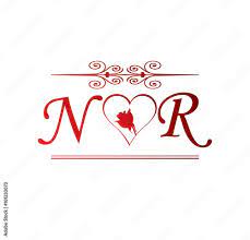 nr love initial with red heart and rose