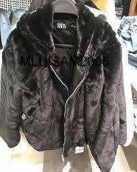 Zara Faux Fur Jacket Hood Black Xs Xxl