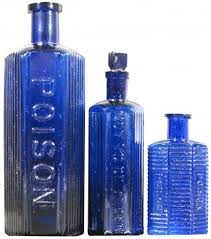 Cobalt Blue Embossed Poison Bottles