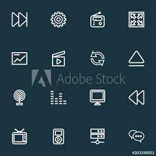 Media Icons Line Style Set With Broadcast Comment Audio