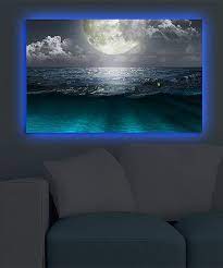 Ocean Moon At Night Led Canvas Wall Art