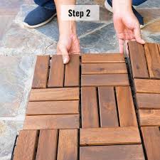 afoxsos 12 in x 12 in square acacia wood interlocking flooring tiles pack of 10 tiles