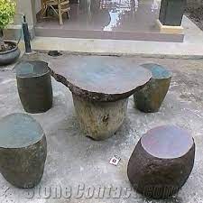 River Stone Garden Table Set Petrified