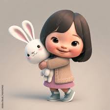 cute cartoon asian holding a