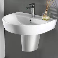 Round White Ceramic Semi Pedestal Sink
