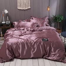 Pure Satin Silk Bedding Set Lace Luxury