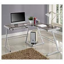 glass l shaped computer desk with