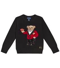 polo bear embroidered cotton sweater in