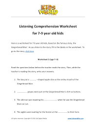 7th grade reading comprehension activities: Listening Comprehension Worksheet For 7 9 Year Old Kids