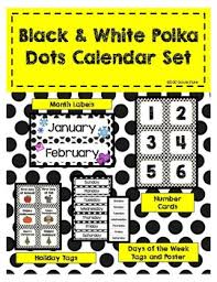 Classroom Decor Black White Polka Dot Calendar Set