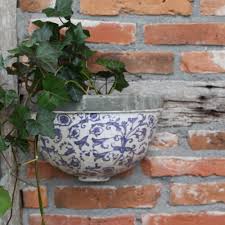 Antiqued Blue White Ceramic Plant