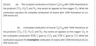 the complete combustion of octane c8h18