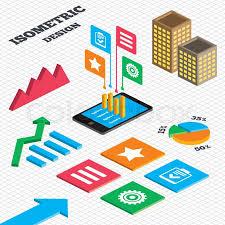 Isometric Design Graph And Pie Chart Stock Vector