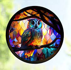 Owl Faux Stained Glass Window Cling