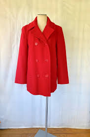 Vintage 1970s Red Wool Pea Coat Jacket