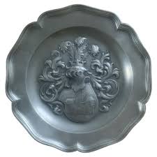 Vintage European Pewter Wall Plate With