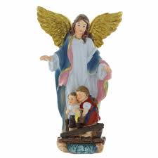 Guardian Angel Statue In Coloured Resin