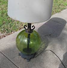 Vintage Green Glass Lamp Round Green