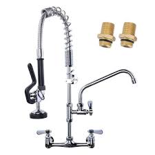 Arcora 25 In H Wall Mount Commercial Kitchen Faucet 3 Handles With Pre Rinse Sprayer In Chrome Grey