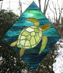 Sea Turtle Stained Glass Panel