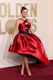 selena gomez wore a ruby red silk gown