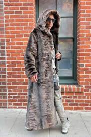 Faux Fur Hooded Coat In Tibetian Wolf
