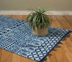hand block print cotton rug indigo blue