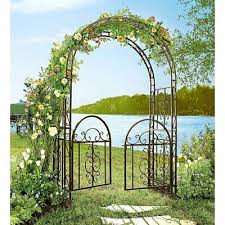 garden metal arch arbor trellis w gate