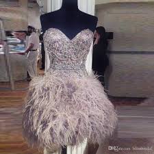 Sexy Sweetheart Short Feather Prom Dresses Crystal Beaded Zipper Back Formal Evening Gowns Hot Girls Party Dresses Homecoming Dress Betsy And Adam