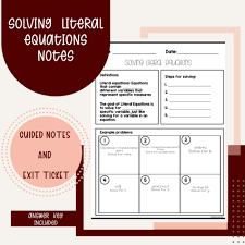 Solving Literal Equations Notes Teks A