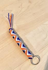 More than 60 different strings were used to make it. Boondoggle Blue White And Orange Keychain Lanyard Gimp Key Etsy