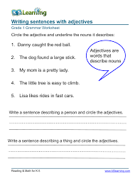 Ask your fourth grader to grab a pen and see how many nouns, verbs and adjectives she can recognize from the sentences in this free and printable grammar . Grammar Worksheet Grade 1 Adjectives 1