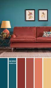 brick and teal living room colour scheme