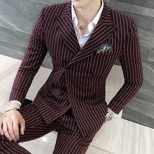 Details About Chic Mens Slim Fit Stripe Double Breasted Suit Blaser Jacket 3pc Coat Vest Pants