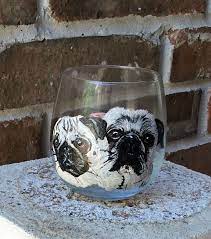 Pet Portrait Stemless Wine Glass Pug
