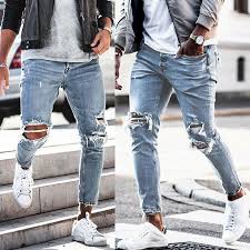 Yuanlsh Ripped Skinny Jeans For Men Slim Jeans Pants Light Blue Jeans Destroyed 2019 Fashion Distressed Hole Slim Pants Slim Fit Jeans Aliexpress