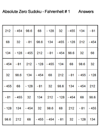 Absolute Zero Sudoku Fahrenheit Puzzle 1 Answers