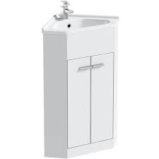 Browse a large selection of bathroom vanity designs, including single and double vanity options in a wide range of sizes, finishes and styles. Clarity Compact White Corner Floorstanding Vanity Unit And Ceramic Basin 580mm