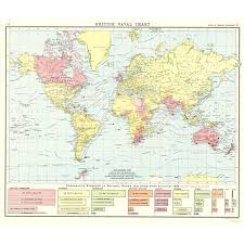 Old World Map British Naval Chart Global Newnes 1907 23 X 27 08