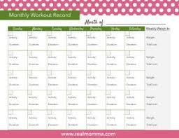monthly workout plan printable real momma