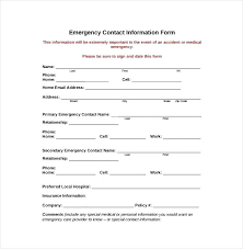 Medical Information Card Template Emergency Contact Forms Download