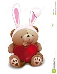 Teddy Bear With False Rabbit Ears Holds A Big Red Heart