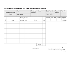 Standardized Work Job Instruction Sheet Lean Enterprise