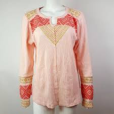 Sundance Catalog Pink Long Sleeve Embroidered Thermal Womens