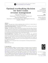 Get the job you want. Pdf Optimal Overbooking Decision For Hotel Rooms Revenue Management