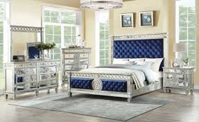This includes gold mirrored chest of drawers, and other items. Acme Furniture Varian Blue Velvet Mirrored 5 Piece Eastern King Bedroom Set 26147ek 5set Great Furniture Deal