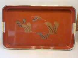 Vintage Lacquer Ware Red Gold Birds